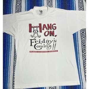 Vintage Hang On Friday's Coming Dog T Shirt Men's Large Funny Single Stitch